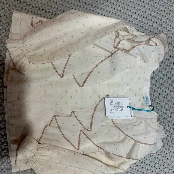 Abel & Lula Crème & Gold Holiday blouse. Rose Gold Metallic Stitching. Christmas - Picture 4 of 9